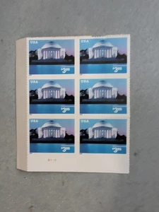 US Briefmarke - 2002 3,85 $ Jefferson Memorial Plate Block of 6 Stamps #3647 - Bild 1 von 3
