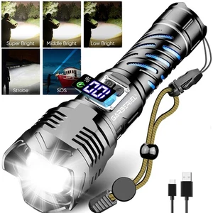 Linterna LED Zoom Recargable Táctica Súper Brillante 50W Antorcha Lámpara Luz de Trabajo - Imagen 1 de 12