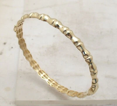 Small Medium Size Bamboo Oval Edged Hinged Bangle Bracelet Real 14K Yellow Gold - Image 1 of 4