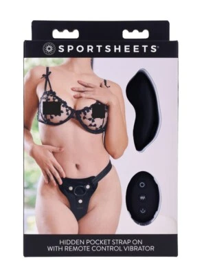Sportsheets Hidden Pocket Strap-On w Remote Control Vibrator Black - Image 1 of 4