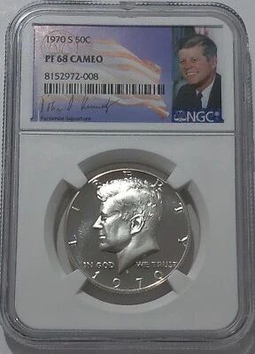 1970 S NGC PF68 Cameo Silver Proof Kennedy Half Dollar White Coin JFK 50c - Image 1 of 3