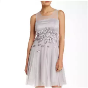 Ryu petal mesh yoke special occasion A line dress gray silver medium - Picture 1 of 5