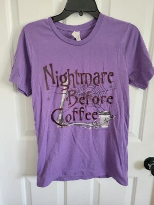 Bella Canvas Nightmare Before Coffee Women's Purple Skeleton Tshirt Size Small - Image 1 of 4