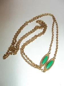 NECKLACE GOLD PLATED WITH TWO GREEN STONES 27" - Picture 1 of 1