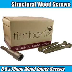 6,5 mm x 75 mm TIMBERFIX TIMBERLOCK ESTRUCTURAL GRUESO PATIO TERRAZA MADERA TORNILLOS HEXAGONALES - Imagen 1 de 1