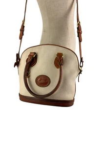 Vintage Dooney & Bourke Ivory All Weather Leather Dome Norfolk Case Satchel - Picture 1 of 13