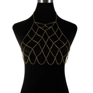 Fashion Body Chain Bra Belly Waist Chain Women Simple Sexy Body Jewelry Mesh Bra - Foto 1 di 4