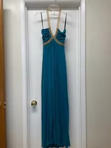 NWT SKY BRAND Blue Maxi Dress Gold Chain Straps Trim Sz XS NEW - Picture 1 of 8