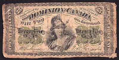 Dominion of Canada 1870 25 Cent Shinplaster Plain Dickinson-Harington Nice Note - Image 1 of 2