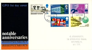 GB FDC 1969 Notable Anniversaries GPO cover with Manchester pm. Cat £25. Reduced - Picture 1 of 1