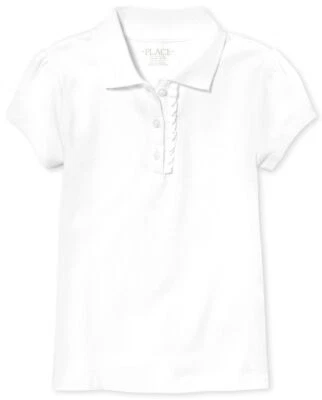 girls Short Sleeve Ruffle Pique School Uniform Polo Shirt White X-Small US - Image 1 of 4