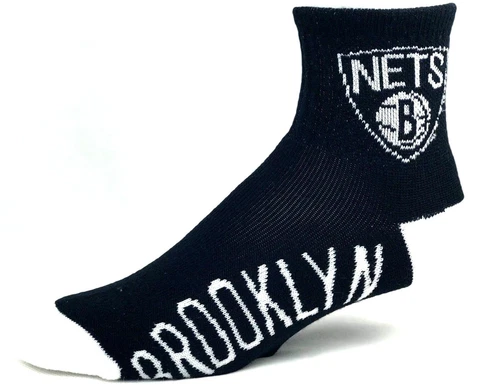 Brooklyn Nets Basketball Men's Black & White Deuce Quarter Socks Cover