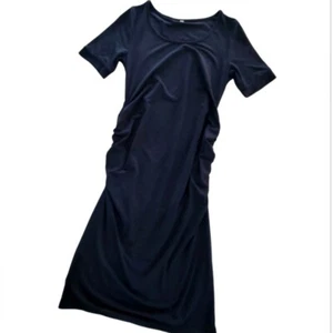 Short Sleeve Navy Blue Maternity Dress W Shirred Sides Size Medium - Picture 1 of 5