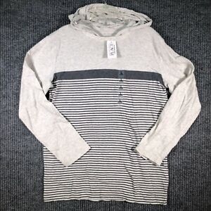 Childrens PLACE Boys Hooded Long Sleeve Shirt Size 10-12 Large Ash Grey Stripes