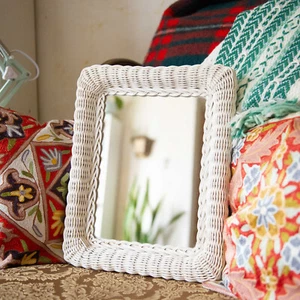 Vintage Wicker 11.5" x 14.5" Rectangle Mirror *Marks on Glass* - Picture 1 of 9