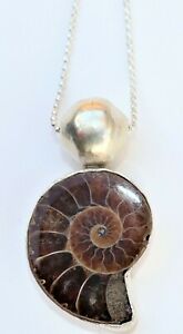  92.5 Sterling Silver Ammonite Fancy Shape Fish Lock ball chain necklac pendent 