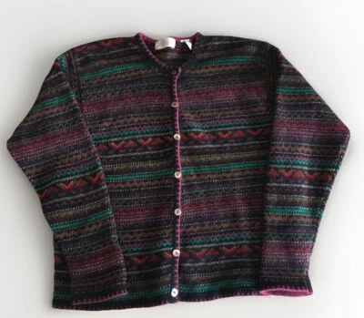 Cárdigan de Colección Lord & Taylor Para Mujer Lana de Cordero/Cabello de Conejo Negro Multi Rayas Foto 1 de 4