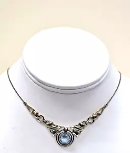 Fashion Flor de Lis Base Metal Necklace With Star Cut Blue Glass Pendant - Picture 1 of 6