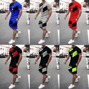 Mens 2PCS TShirts & Shorts Set Tracksuit Casual Gym Sweatsuit Outfit NEW l5xl - Picture 1 of 21