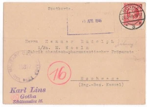 698128) SBZ Zensur Karte aus Gotha Thüringen nach Eschwege  - Imagen 1 de 1