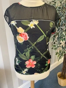 B by Ted Baker black floral sleeveless top blouse size 12 - Picture 1 of 6