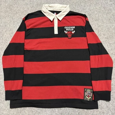 Chicago Bulls Shirt Mens 2XL Red Black NBA Basketball Rugby Polo Long Sleeve - Image 1 of 4