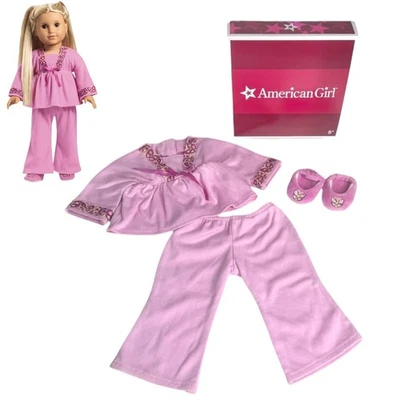 American Girl Julie Pajamas & Slippers Pink Butterfly Pjs Top Pants Shoes Box - Image 1 of 4