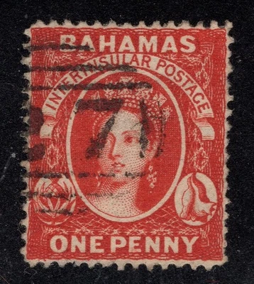 Bahamas 1863-81 Sc# 16 Vermillion 1p um centavo certificado APEX selo clássico Victoria - Imagem 1 de 2