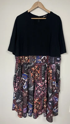 Vestido eShakti Mujer 26W Negro Manga Corta Camisa Vestido Artístico Único Bolsillos 3X Foto 1 de 4