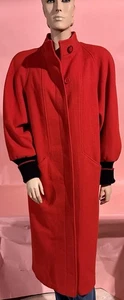 Vtg 80’s Women’s Red Wool Coat Michelle Stuart w/Knitted Collar & Cuffs M/L - Picture 1 of 21