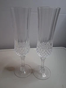 Pair of Cristal D'Arques Longchamp Crystal Champagne Flutes 8" - Picture 1 of 4