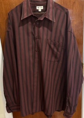 Camisa de manga larga HAGGAR para hombre talla XL alta borgoña negra a rayas con botones Foto 1 de 4