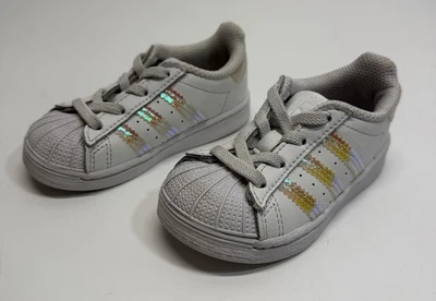 Adidas Superstar 6K Kids White Iridescent Rainbow Stripes Shoes FV3143 - Image 1 of 4