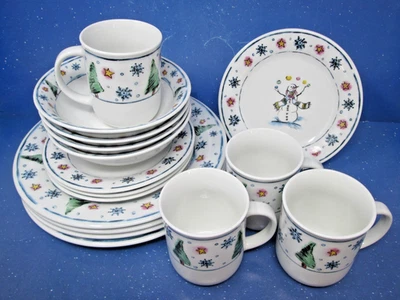 Home Essentials CHILLY 16pc Dinnerware Set Snowman Winter Christmas Holiday - Image 1 of 4