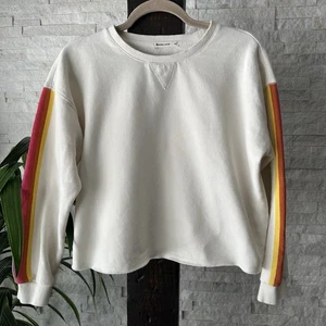 MARINE LAYER Rainbow Stripe Cream Crew Neck Cropped Sweatshirt Size XS - Picture 1 of 7