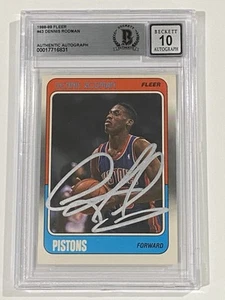 Dennis Rodman Signed 1988 Fleer #43 RC Rookie Beckett BAS Auto 10 Pistons - Picture 1 of 2