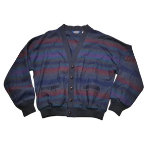 Vintage Pendleton Sweater Jacket Cardigan Mens L Wool Made in USA Striped Blue - Picture 1 of 10