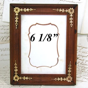 Antique French Empire Revival Style 6" Picture Frame, Wood with Gilt Appliques - Picture 1 of 9