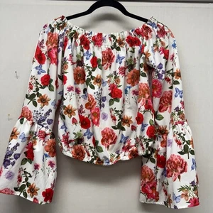 Blusa para mujer sin marca floral con hombros descubiertos en blanco con multicolor, talla M - Imagen 1 de 8