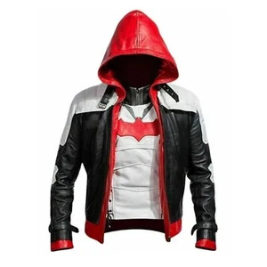 Batman Arkham Knight Genuine Leather Hooded Jacket Jason Todd Cosplay Vest - Picture 1 of 9