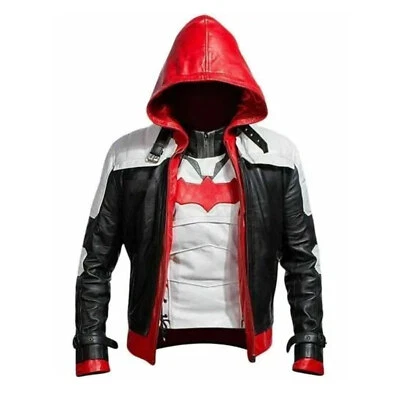 Batman Arkham Knight Genuine Leather Hooded Jacket Jason Todd Cosplay Vest - Image 1 of 4