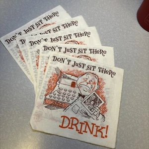 Vintage MCM Sad Man Woman Cocktail Bar Thick Paper Napkins - Set of 5 Reversible - Picture 1 of 10