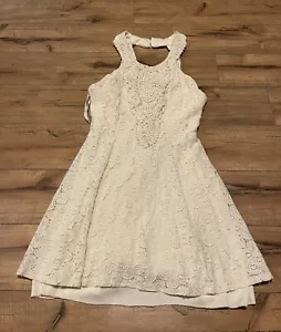 Jodi Kristopher Juniors Ivory Sleeveless Halter Eyelet Lined Dress Size 7 ~ EUC - Picture 1 of 8