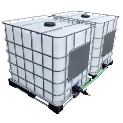  2000l IBC Wassertank nebeneinander mit Schlauch Tankverbindung - Bild 1 von 4