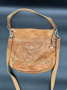 Fossil Long Live VTG 1954 Cognac Leather Satchel Crossbody Bag Purse Boho - Picture 1 of 17