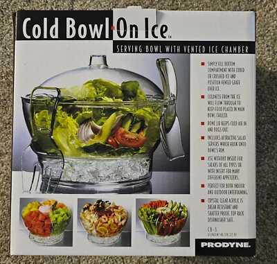 Prodyne Cold Bowl On Ice Acrylic 11”x9” Serving Bowl Vented Ice Chamber 6.5 Qt - Image 1 of 4