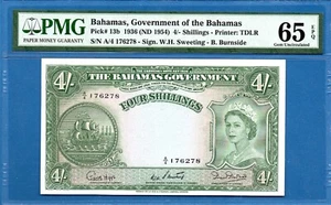 Bahamas, 4/- Shillings, 1936(ND 1954), Gem UNC-PMG65EPQ, P13b - Picture 1 of 2