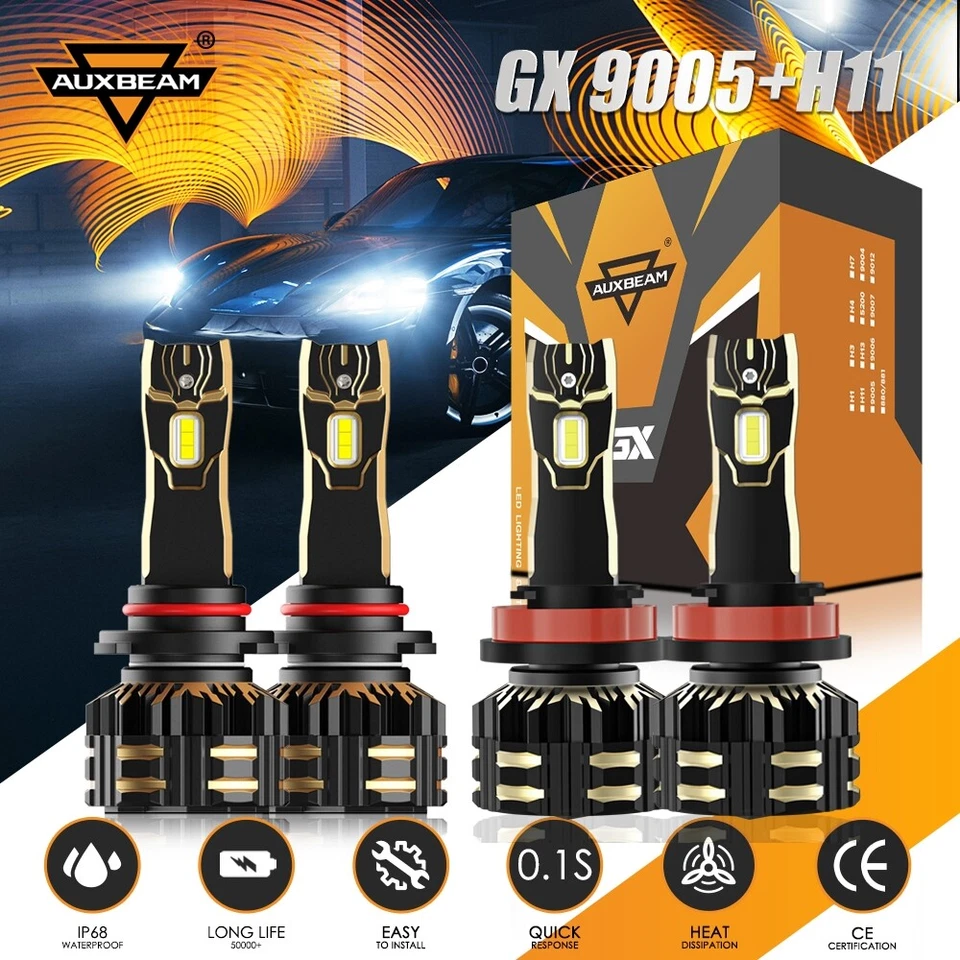 AUXBEAM 9005 H11 LED Combo Bulbs Headlight High Low Beam for Peterbilt 579 389 - Image 1 of 4