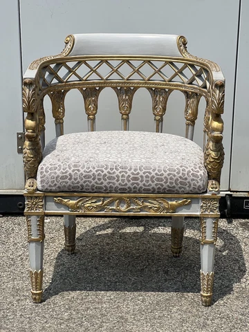 Italian Style Neoclassical Gold leaf antique look Unique Armchair Rare Cover