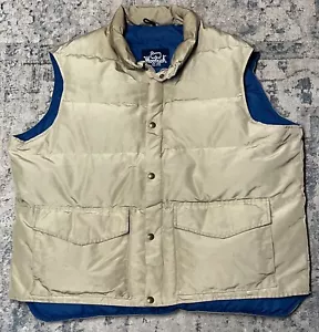 Vintage Woolrich Puffer Vest Men's XL Goose Down Outdoor Hiking 1970's Tan/Blue - Picture 1 of 6